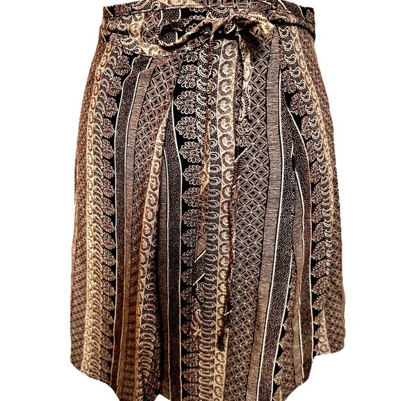 90s Boho Brown Wrap Skirt A Byer Retro Paisley Earth Tone Ethnic Artsy USA 11 L - Picture 1 of 9